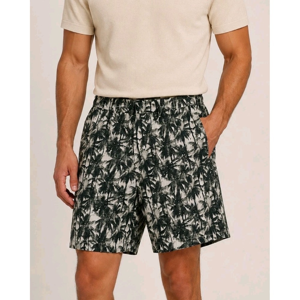 Armani Exchange Shorts Men's 34W Cotton Bermuda Shorts Green Palm Tree Print